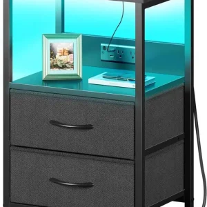 Nightstand with charging station and set of 2 drawers