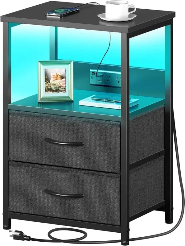 Nightstand with charging station and set of 2 drawers